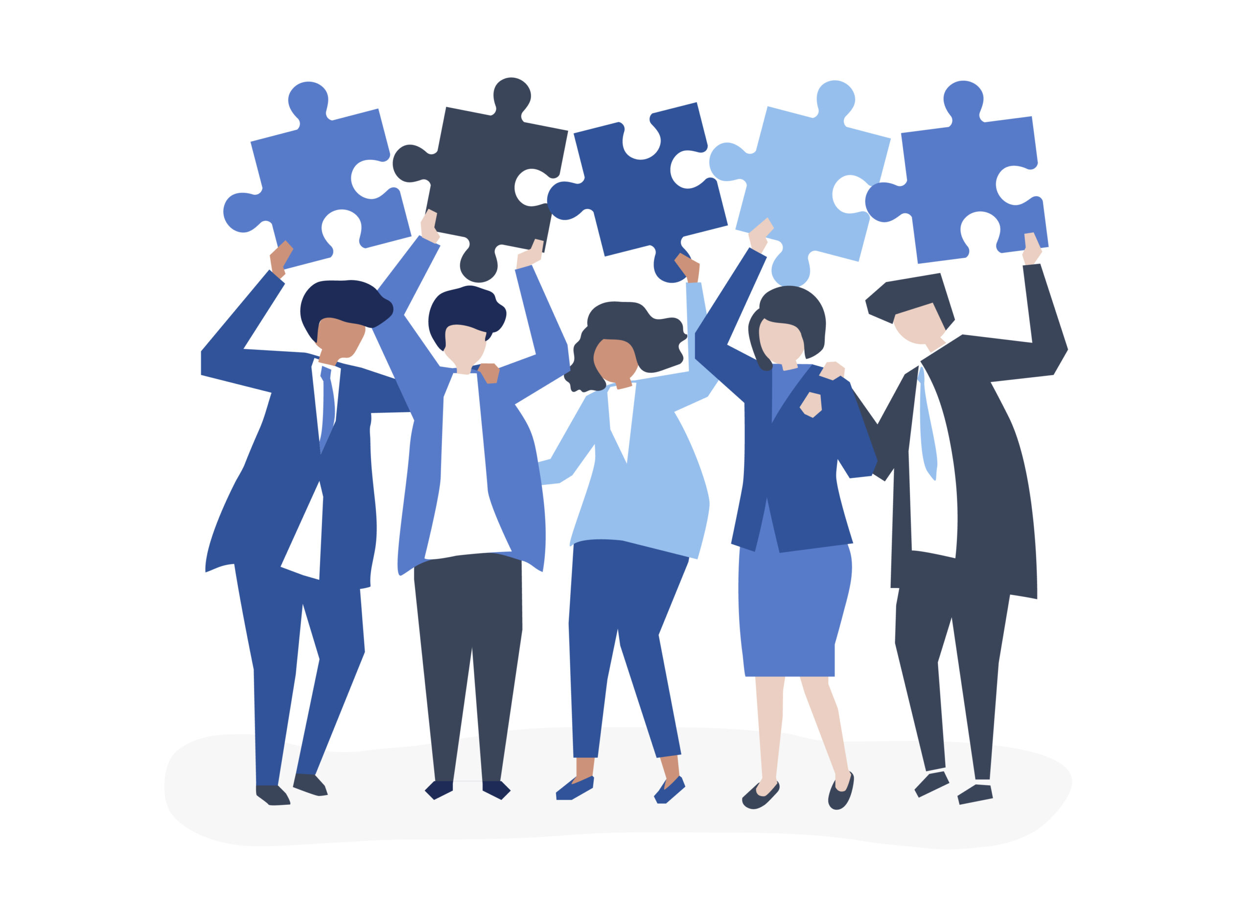Character of business people holding puzzle pieces illustration